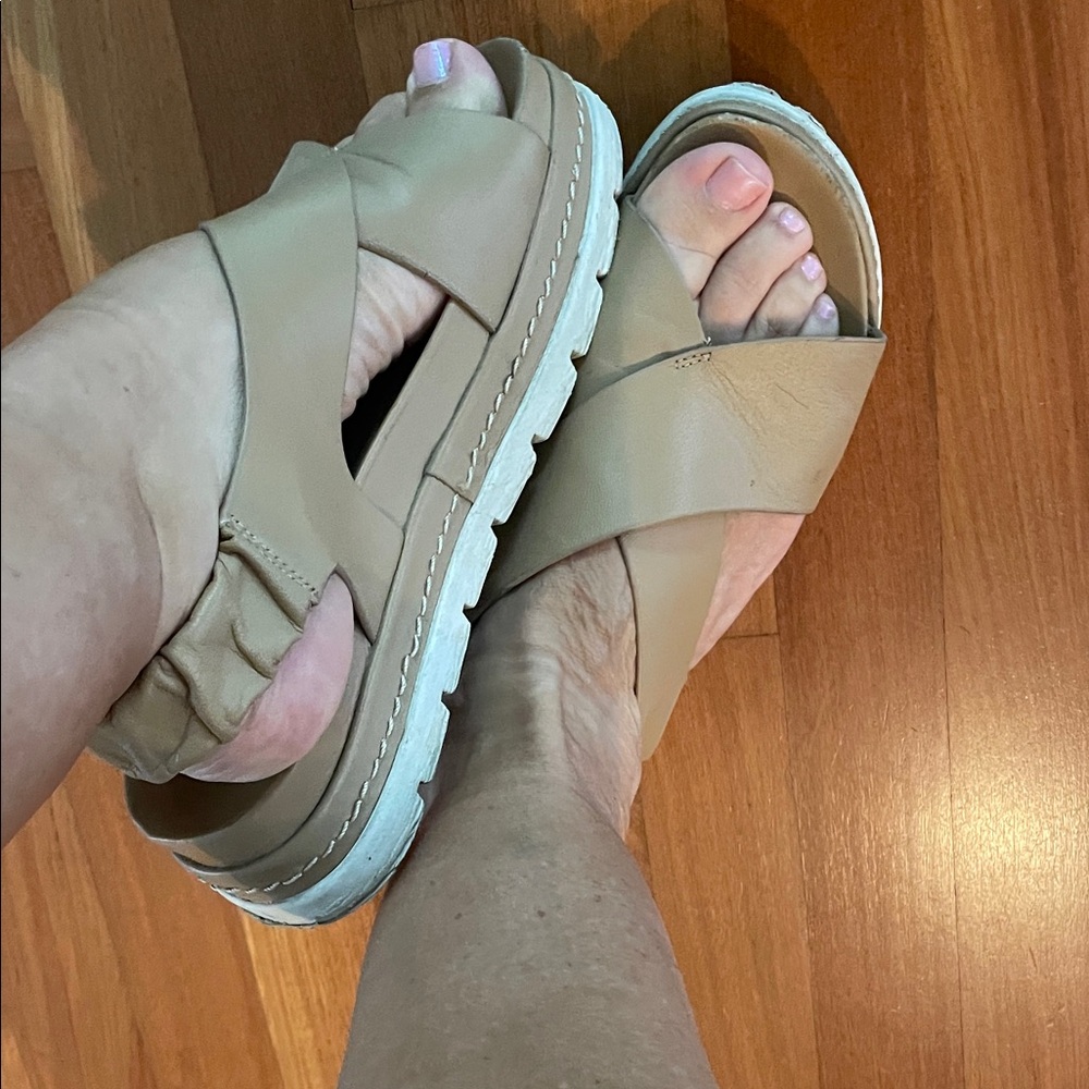 J Slides Beige Criss-Cross Sandals
